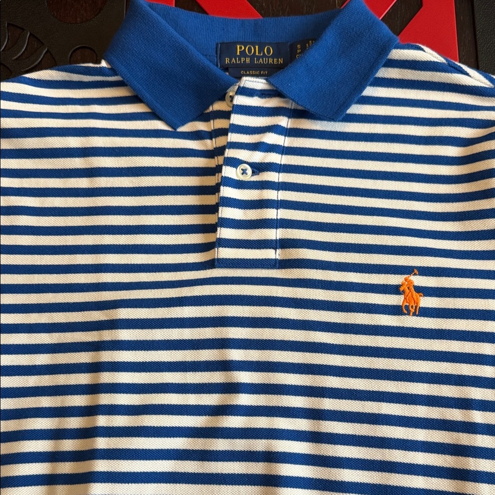 Ralph Lauren Striped Polo in Blue and White
